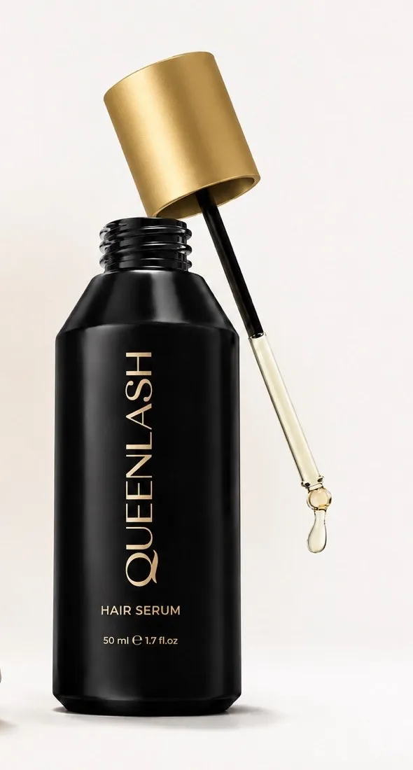 Чёрный флакон сыворотки QueenLash для волос 50 мл с пипеткой-дозатором